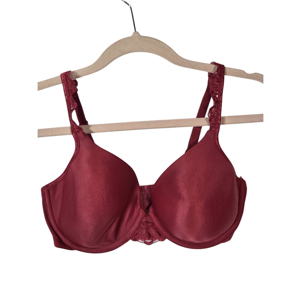 Vanity Fair Underwire Bra Womens 34D Red Lace Trim Full Coverage Everyday